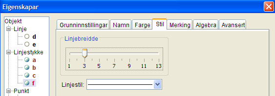 Høyreklikk på linjestykket (høyden) og gjør denne rød og tykkere. Klikk Lukk.