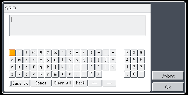 5. Endre projektorinnstillingene Legge inn sifre Bruk tallknappene på fjernkontrollen til å legge inn sifre. Legge inn tekst Bruk tastaturet som vises på skjermen til å legge inn tekst.