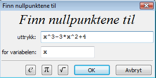 Vi ser at baker Bollerud bør produsere 10 kartonger med boller og 25 kartonger med lefser. Da er inntekten 6750 kroner. Eksempel 13. Nullpunkter Oppgave 4.