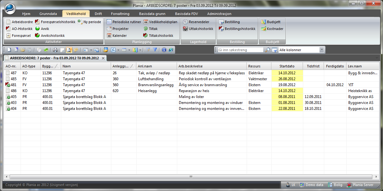 Arbeidsordre Liste over