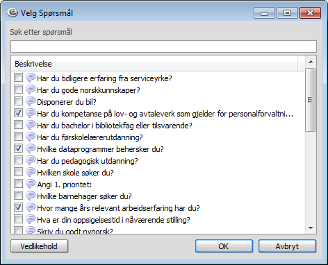 Steg 4 Spørsmål I dette steget vises spørsmål som er knyttet til stillingen. Dersom det i grunndata er knyttet spørsmål til jobbkategorien du valgte i steg 1, blir disse hentet inn automatisk.