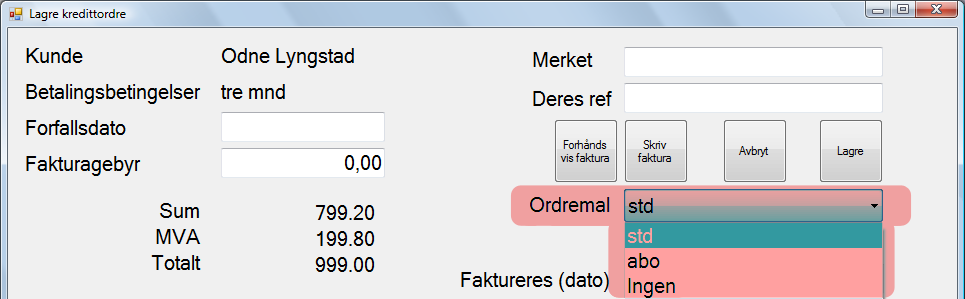 Ordre 9.6 Ordremaler En ordremal definerer hvordan PCKasse skal behandle dine ordrer.