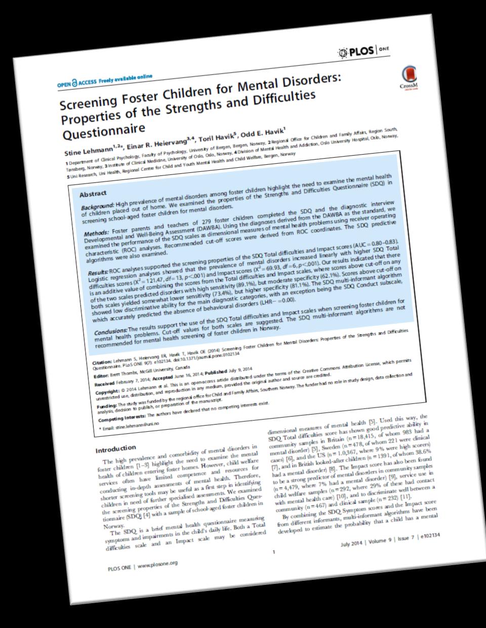 Skreening av fosterbarns psykiske helse Institutt for Klinisk Psykologi Egenskaper ved Strengths and Difficulties Questionnaire (SDQ) SDQ måler et relativt