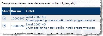 OKOK 1 Brukerveiledning Oppstart av kurs Etter pålogging i DataPower Learning Online vises en oversikt over de kursene du har tilgang til og framdrift for disse, se Figur A.