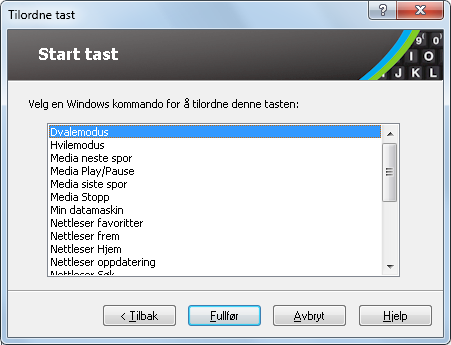 30 Tilordne Windows kommando Når velge velger Velg fra en liste over Windows kommandoer alternativet i Tilordne Tast veiviseren, vil dialogboksen nedenfor vises.
