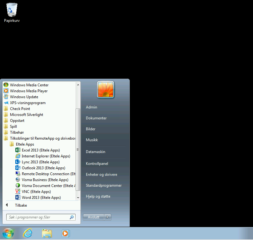 I Windows 7 finner du programmene dine under Alle Programmer Tilkoblinger