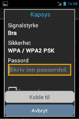 4. Dersom nettverket du vil koble deg til er sikret med passord, må du nå taste inn dette. 5.