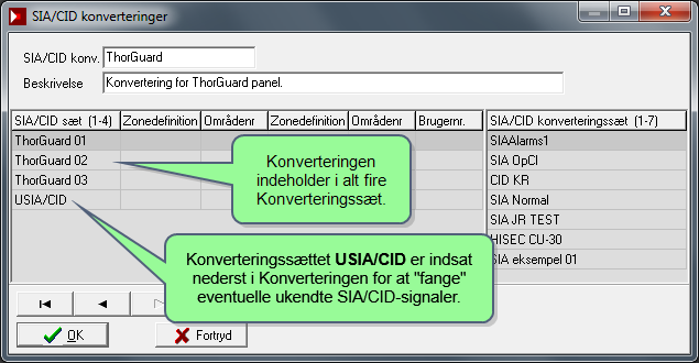 OPSÆTNING 25 Trin 4 - Opbyg SIA/CID Konverteringen Næste skridt er at opbygge SIA/CID Konverteringen ved hjælp af SIA/CID Konverteringssættene. 1.