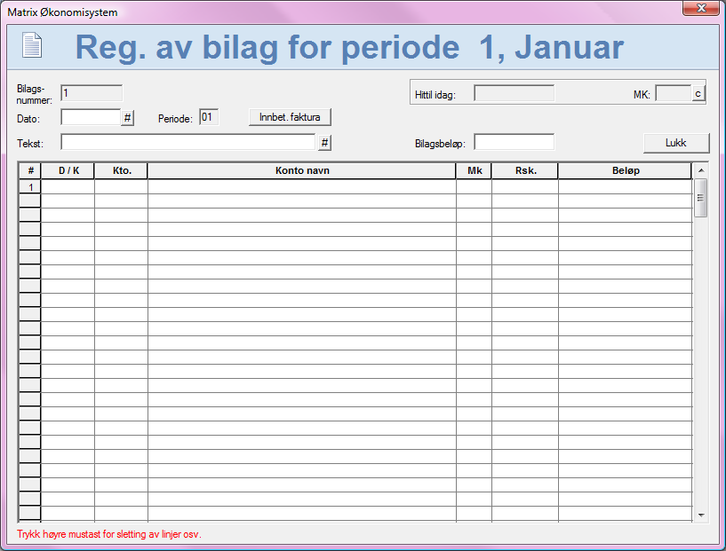 Programmeny / Funksjoner / Bilagsregistrering 4.