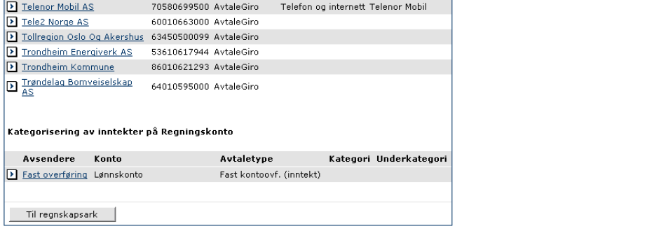 Alle nåværende og kommende transaksjoner der du har brukt denne betalingsmottaker vil nå finnes under den valgte kategori/underkategori i regnskapet.