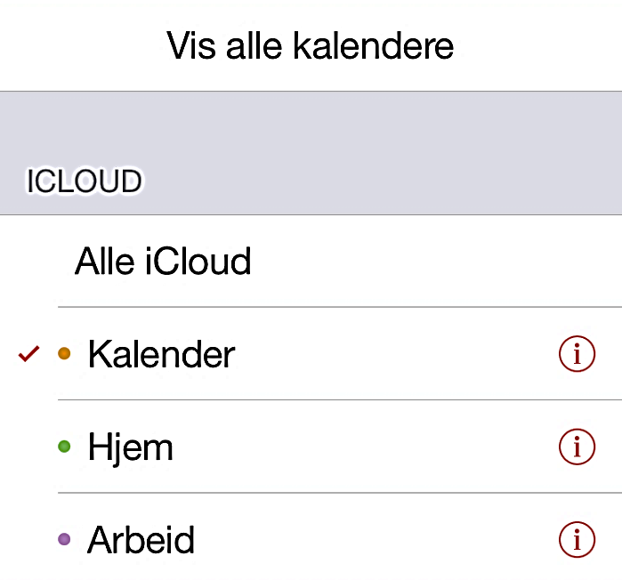 Kalendervisning Åpne appen (programmet) Kalender. De datoene som har hendelser i kalenderen, er merket med en prikk.