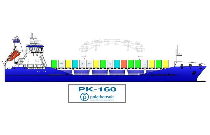 734 kg/h ved 1706 DwT Containerkapasitet 25ft: På dekk: 57 (alternativt 17 semier) I rommet: 73 Totalt: 130 Lo-Lo operasjon, gearet fartøy Budsjettert rutehastighet: 18 knop Figur 8-1 viser et mindre