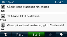 Hver rute på siden tilbyr ulike kombinasjoner av alternativer for kollektivtransport eller fotgjengere. 2. Trykk på Start.