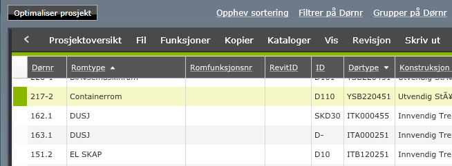 18 Sortering Viser kodene i en struktur sortert alfanumerisk. Du kan sortere på flere strukturer etter hverandre, eksempelvis bygning-etasje-dørnummer: overskriften i den aktuelle strukturen.