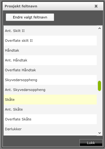 19 Endring av feltnavn Stå i hovedskjermbilde/hovedmeny Det er mulig å endre feltnavnet på en struktur, eksempelvis fra Skåte til