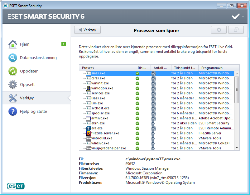 Avansert oppsett Åpner et vindu med ytterligere innstillinger for ESET Live Grid. Hvis du har brukt ESET Live Grid før, men deaktivert den, kan det fortsatt være datapakker som kan sendes.