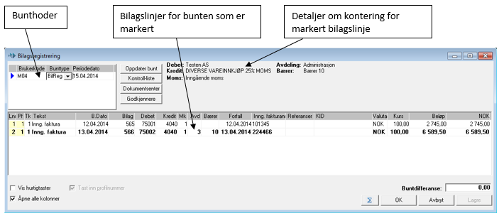 Når du (eller systemet) oppretter en ny bunt får denne bunten din brukerkode, det vil si brukernavnet du logget inn på Maritech Regnskap med.