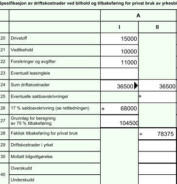 Bil inntektstillegg/tilbakeføring Inntektstillegget skal ikke