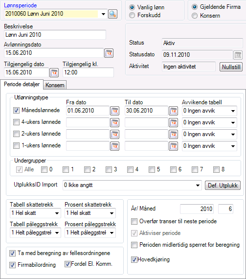 Avvikende tabelltype For hver utlønningstype kan du ved definering av perioden, angi avvikende tabelltype. Normalt skal en månedslønnet skattlegges etter tabelltype 1.