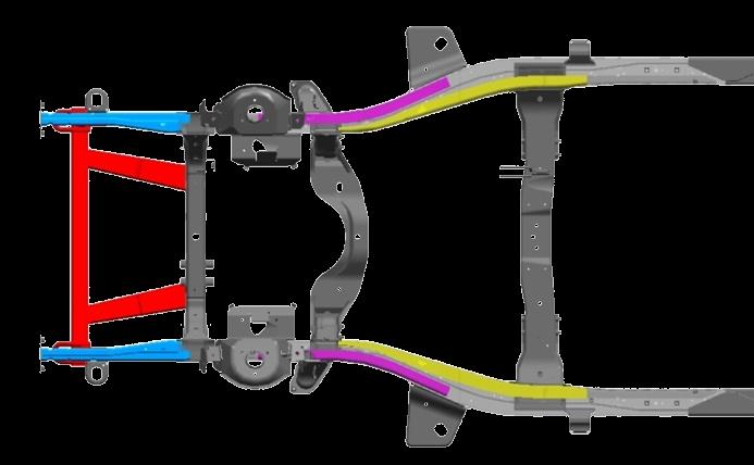 front brace 2.) The wheel base has been extended 3.