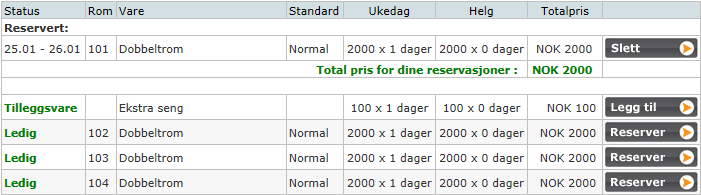 Booking kalender Booking kalenderen gir full oversikt over alle dine enheter. I skjemaet vises feltene med farger som beskriver statusen.