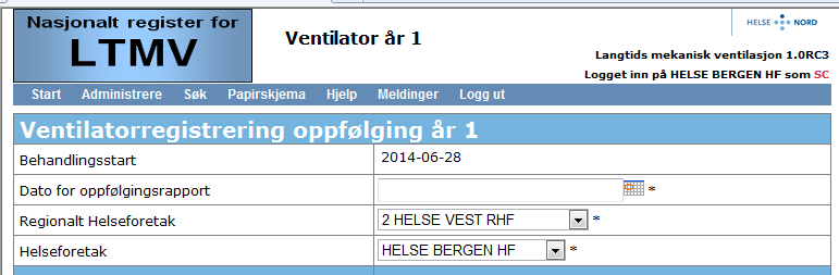 17 10. Hvordan registrere oppfølgingsskjema? VENTILATOR ÅR 1 Etter ca. ett år kommer et oppfølgingsskjema til å dukke opp i listen med uferdige registreringer for utfylling.