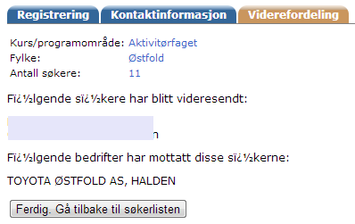 Når aktuelle bedrifter er valgt og markert, klikk på knappen «Videresend».