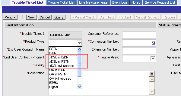 Jara VDSL Trouble Tickets 3/9 Følgende "Produkttype" kan oppgis for et VDSL abonnement: xdsl m ISDN (VDSL abonnement på en