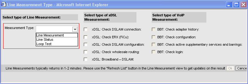 Jara VDSL Trouble Tickets 5/9 Følgende linje målingen vil være tilgjengelig for et VDSL abonnement: Product Type xdsl