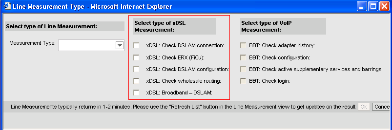 Jara VDSL Trouble Tickets 6/9 Følgende tester vil bli tilgjengelig mot T & D (Test & Diagnose): Product Type xdsl m ISDN xdsl m PSTN xdsl full access