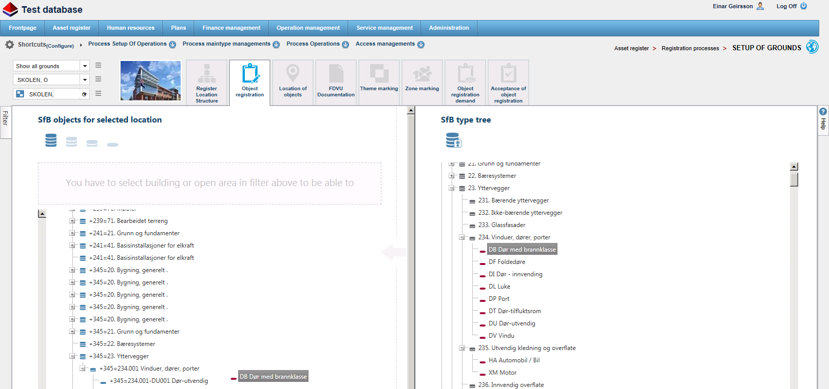 Process for setting up the facility structure MB Registrate building/documentation Use the