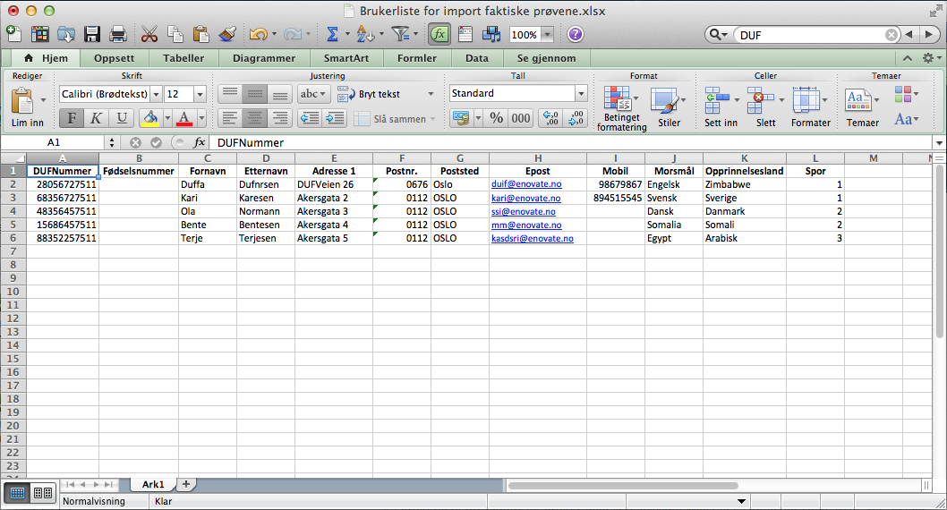 Importere data via Excel Kandidatinformasjon kan importeres ved hjelp