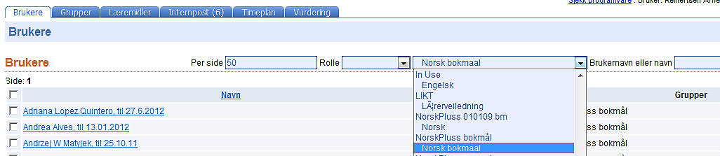 4.1.3 Forandre passord og informasjon om brukeren 1. Klikk på brukerens navn 2. Skriv nytt passord 3. Lagre passord Forandrer du på Etternavn, fornavn eller e-post, trykker du Lagre øverst i stedet.