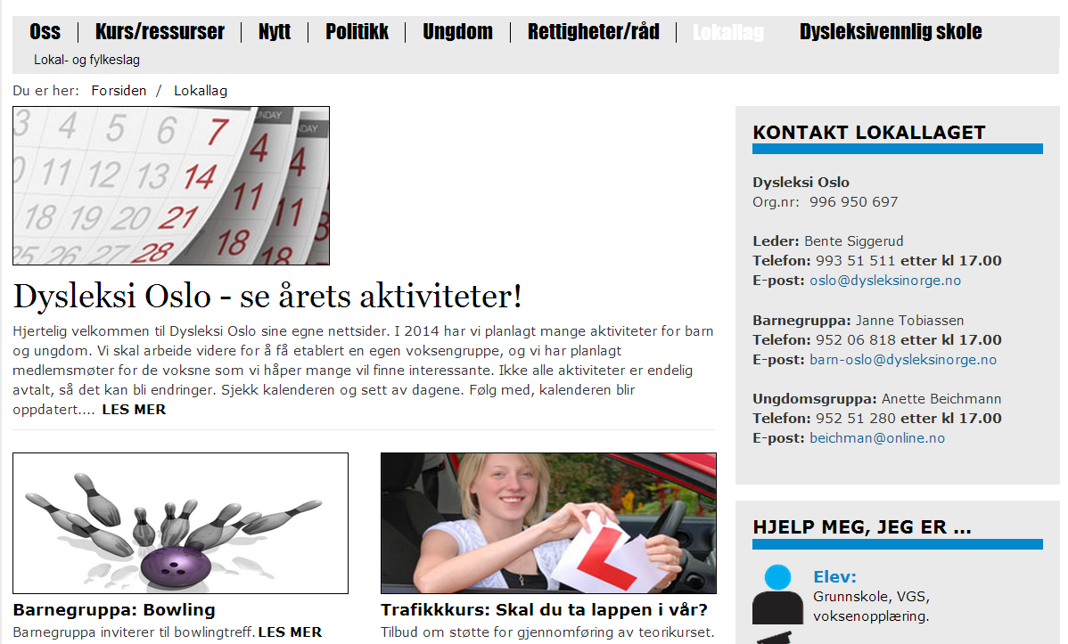 I mappen for Forslag til forsiden legger du de sidene du ønsker at skal legges på forsiden til Dysleksi Norge sin hjemmeside.