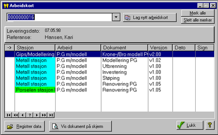 Daglig bruk av programmet 4.2 19 Registrer data i arbeidskort Nå må du velge modulen for kvalitetssikring. Vi skal nå finne det arbeidskortet som nylig ble generert for ordren.