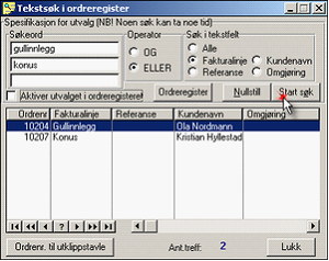 40 5.4 DENTAL2000 - Dokumentasjon Tekstsøk Tekstsøk i ordreregisteret gir en lett mulighet og finne de ordrene du søker etter. Søkebildet åpner du ved å klikke på knappen [Tekstsøk i ordrereg.