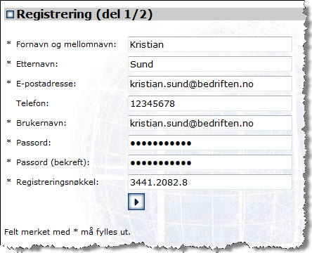 Registrering Første gang opplæringsprogrammet skal tas i bruk må du registrere deg som bruker, se eksemplet vist i Figur C.