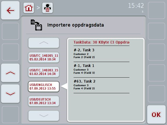 4.4 Importere oppdragsdata For å importere oppdragsdata går du fram på følgende måte: 1. Eksporter ønskede oppdragsdata i åkerregisteret i ISO-XML-formatet til mappen \Taskdata på en USB-pinne.