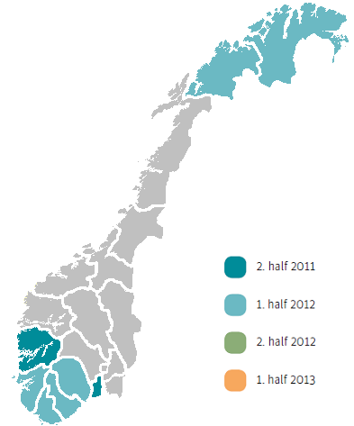 Nasjonal innføring av e-resept ledes av Helsedirektoratet Innbyggere 0 100% 2012 2013 Plan utarbeidet med Apotekkjeder IT-leverandører Felles