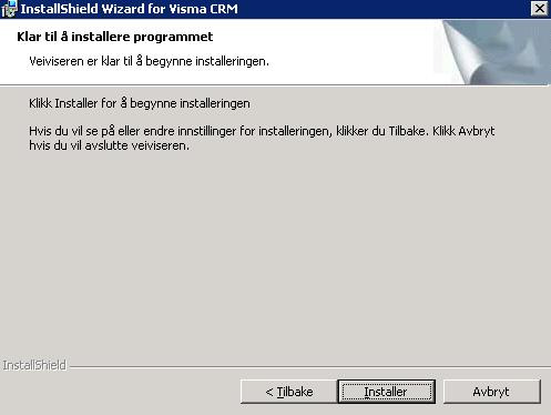 Installasjonen av Visma CRM er fullført. Trykk Fullfør. Installasjon CATCx Kjør filen catcx.exe fra mappen vsosetup på server.