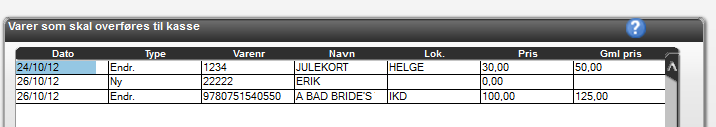 Felter i varebildet Du legger inn, endrer dette slik du lærte det i E læringen, og bruker de aktuelle knapper til å foreta dine valg og dine veivalg i programmet.