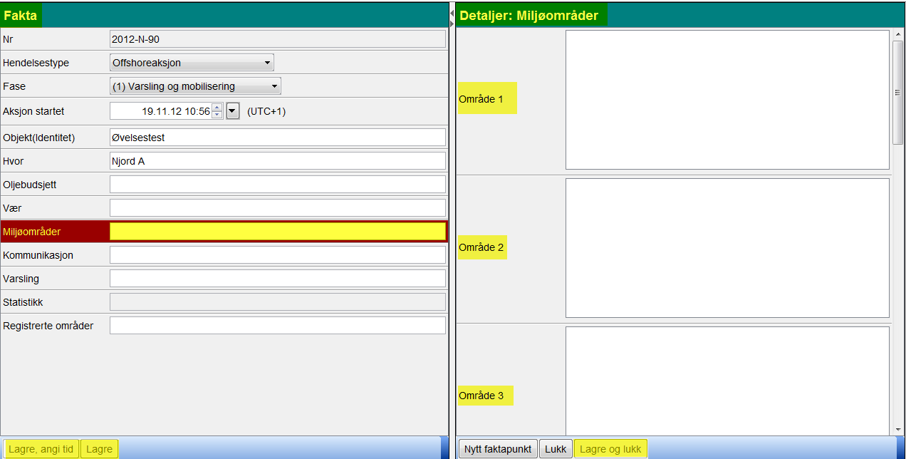 Utfylling av fakta - Miljøområder NORSK
