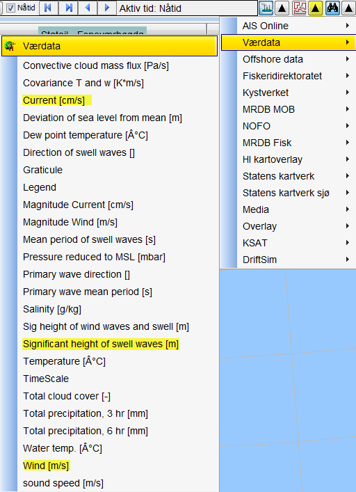 Kartfunksjoner - Værdata Værdata aktiveres ved å markere «værdata».
