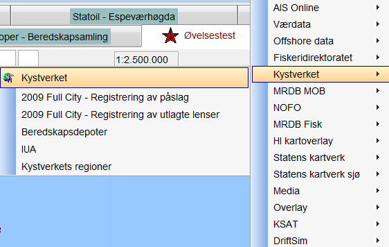 Kartfunksjoner Kystverket Ved å aktivere «Kystverket» kan en velge å få opp;