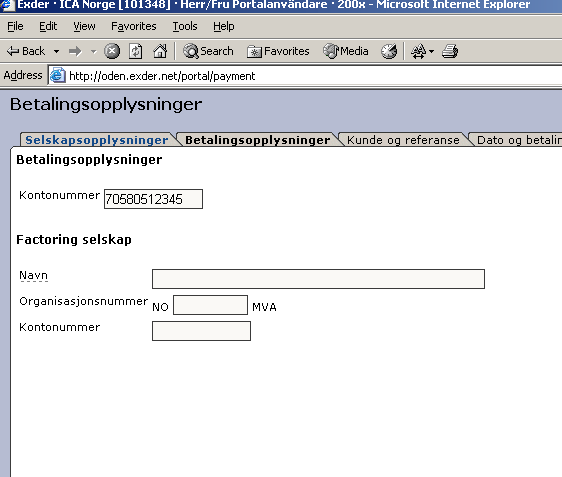 Senast Uppdaterad: 10-12-23 Brukerveidledning ICA fakturaportaler Sida 8 av 14 5. Betaling Her fyller du inn bankkontonummer.