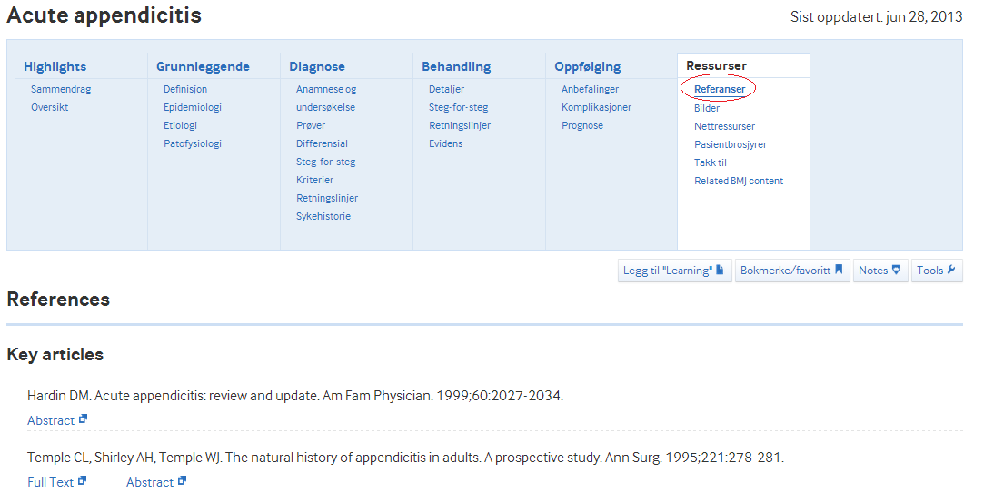 Klikk på spørsmålet What are the effects of treatments for acute appendicitis?