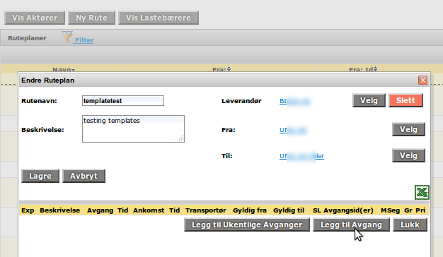 Feilen rettes opp ved å enten legge inn SL_ukjent på en eksisterende avgang, eller definere en ny ukentlig avgang med dette rutenummeret (feltet SL ruteidenter ).