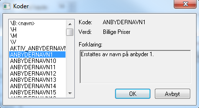 Tekstfelt: Her kan du velge fra listen hvilket felt du vil redigere. I overskriften kan du ha så mange felt du ønsker, og disse kan plasseres fritt innenfor den totale høyden (og arkets bredde).