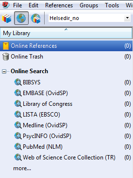 Laste inn referanser fra søk via EndNote Fra EndNote er det mulig å foreta søk i flere bibliografiske databaser, og laste referansene direkte inn i programmet.