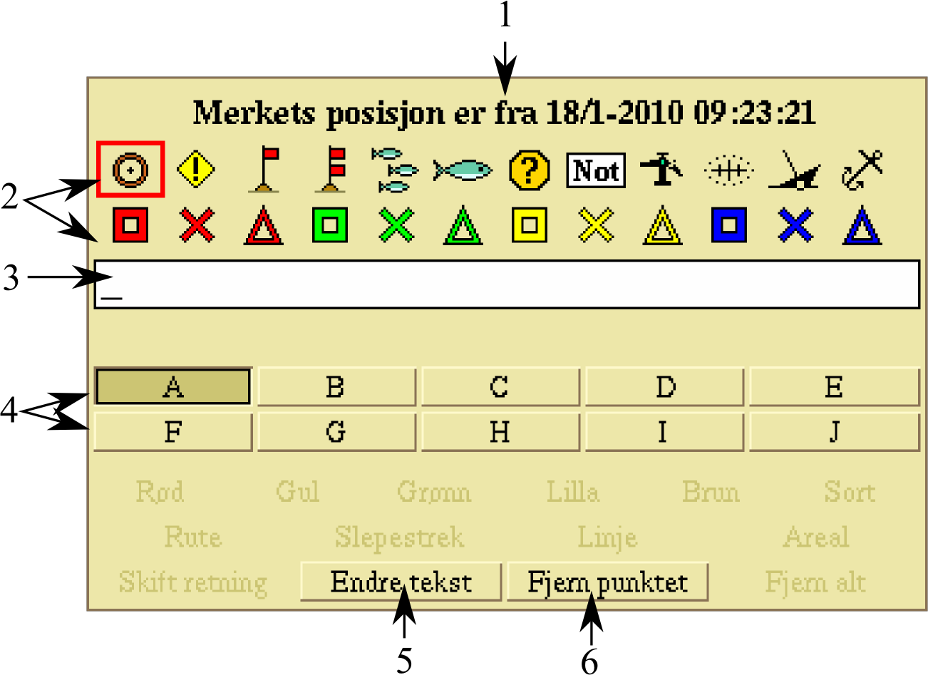 Plotterdata Plotterdata, også kalt plotterobjekter, består av merker, linjeobjekter og arealer. Merke-panelet Plotterdata Når et merke plasseres eller velges vil et nytt panel åpnes, merke-panelet.